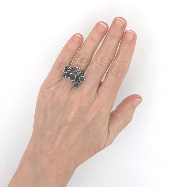 scale vintage brutalist silver ring Modernist jewelry design NOS