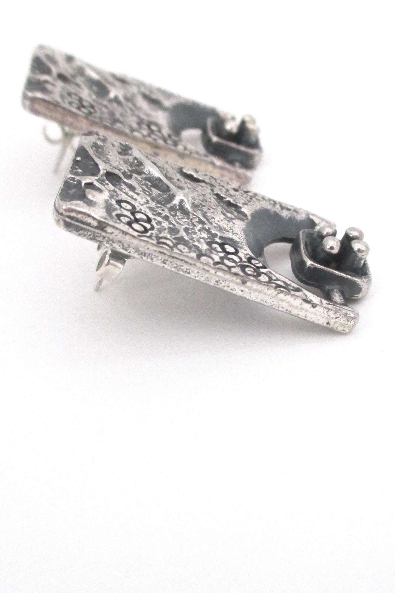 profile Guy Vidal Canada vintage brutalist pewter large rectangular pierced earrings