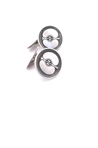 detail Georg Jensen Denmark silver apple cufflinks # 111 Scandinavian Modernist design vintage jewelry