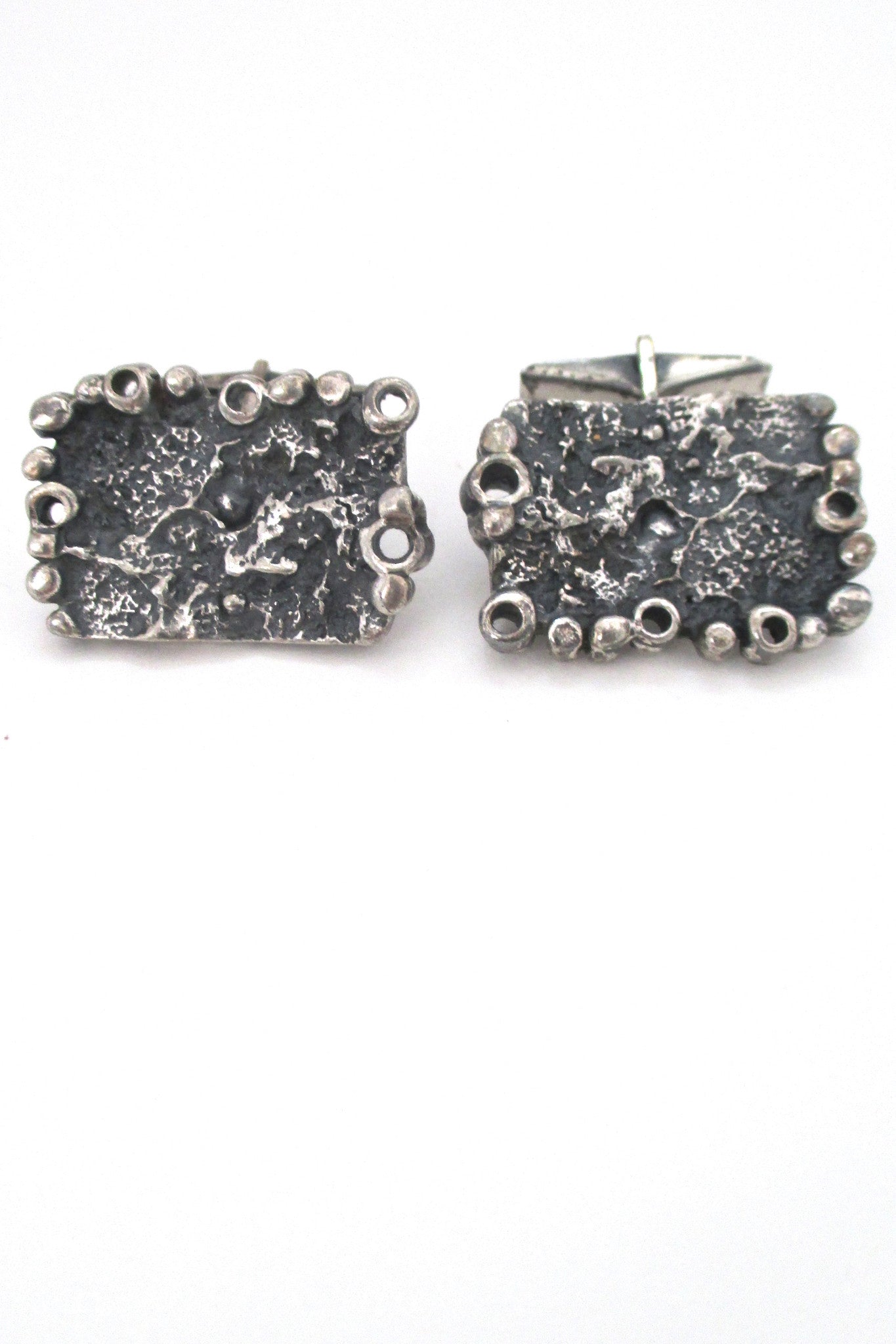 Guy Vidal Canada vintage brutalist pewter cufflinks at Samantha Howard Vintage