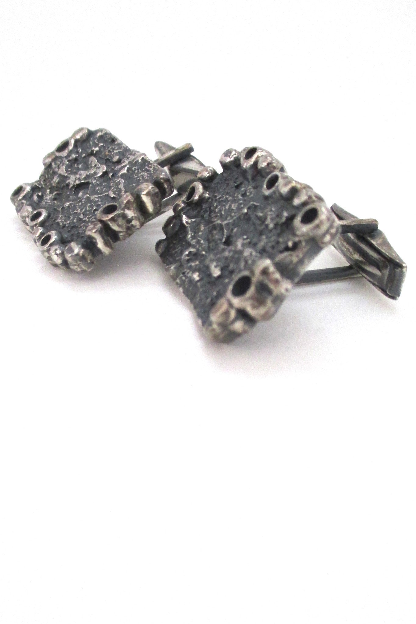 profile Guy Vidal Canada vintage brutalist pewter large rectangular pierced cufflinks