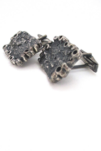 profile Guy Vidal Canada vintage brutalist pewter large rectangular pierced cufflinks