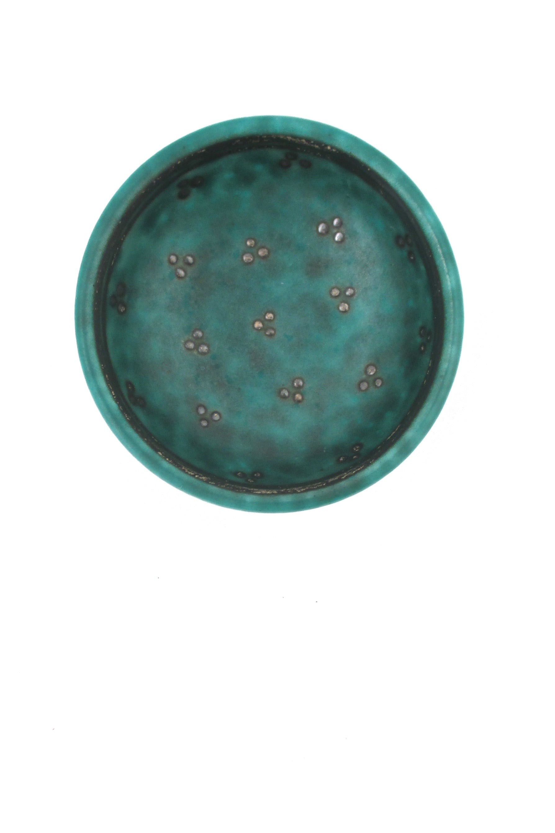 detail Gustavsberg Sweden vintage ceramic silver overlay Argenta small dish by Wilhelm Kage Scandinavian mid century design