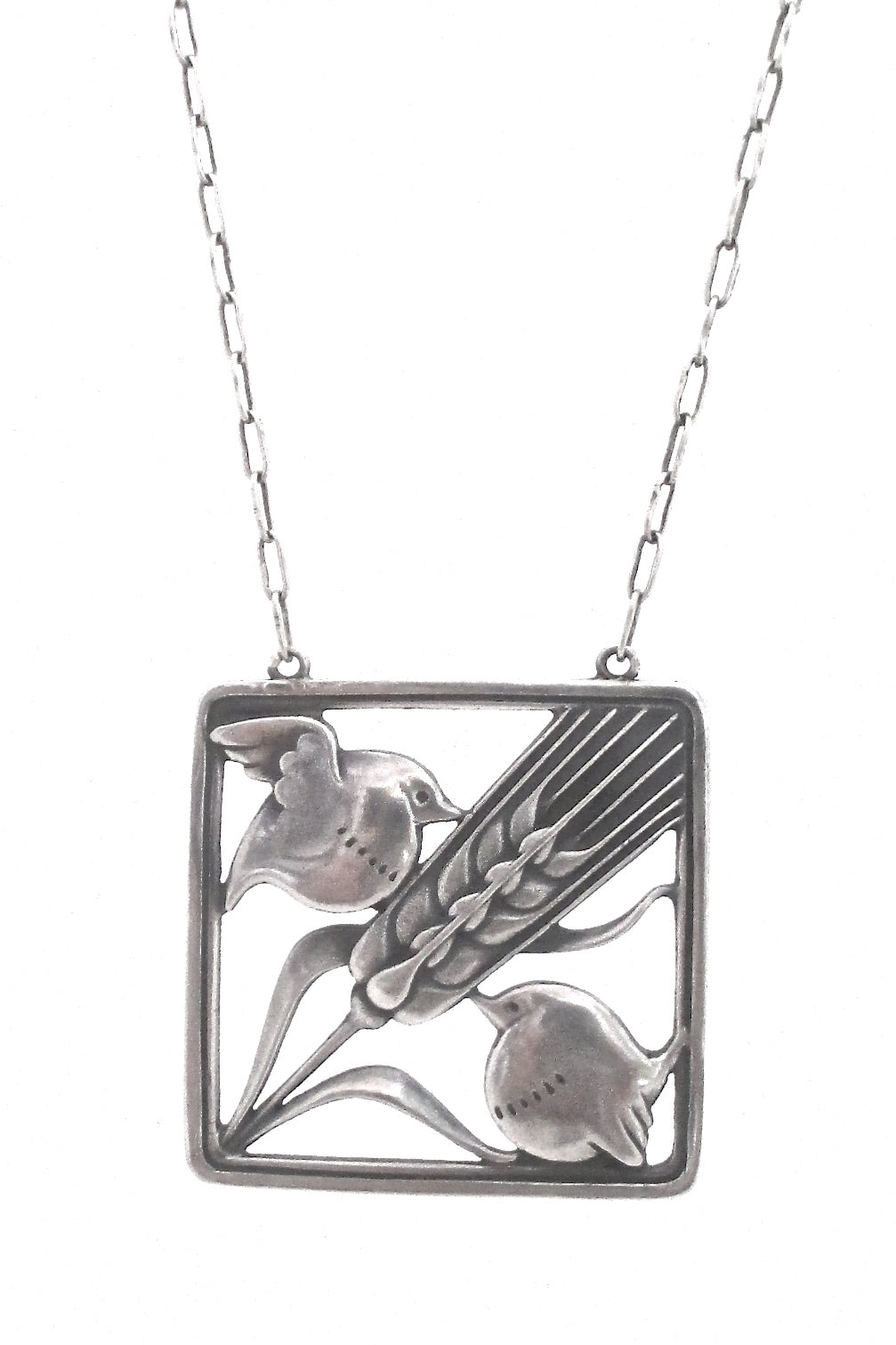detail Georg Jensen Denmark vintage silver birds and wheat pendant necklace 93 by Arno Malinowski 