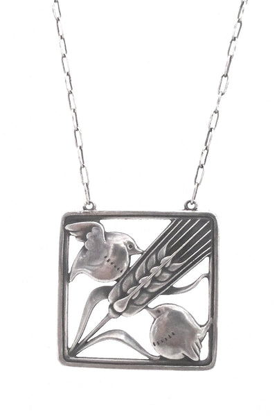 detail Georg Jensen Denmark vintage silver birds and wheat pendant necklace 93 by Arno Malinowski 