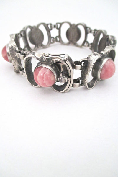 rhodochrosite & silver brutalist open link bracelet