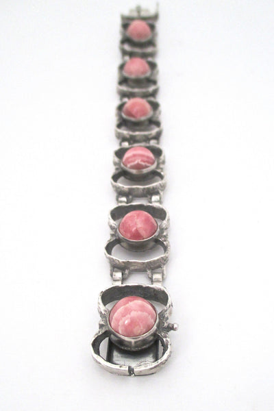 brutalist silver and rhodochrosite vintage link bracelet in the style of TeKa or Relo