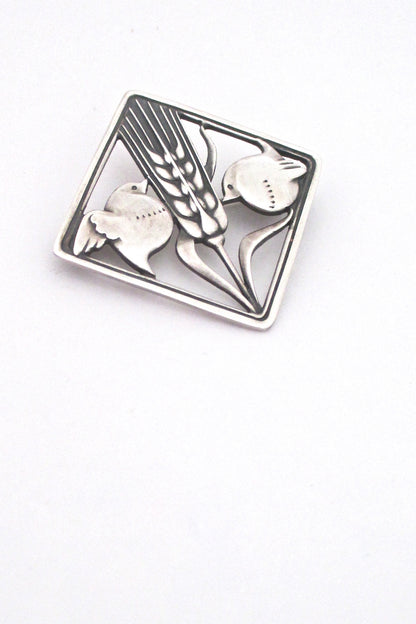 detail Georg Jensen Denmark vintage silver bird wheat brooch 250 by Arno Malinowski 