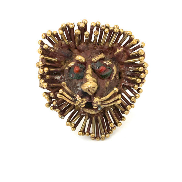 Pal Kepenyes large brass lion hinged bracelet ~ glass eyes