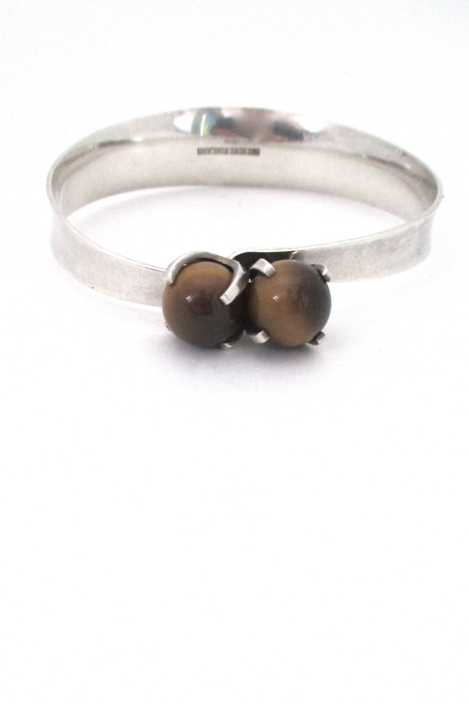 detail Elis Kauppi for Kupittaan Kulta Finland vintage Scandinavian Modern silver tiger eye bracelet