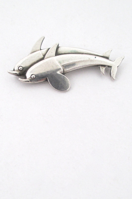 Georg Jensen Denmark vintage classic dolphins brooch # 317 by Arno Malinowski Scandinavian Modern design jewelry