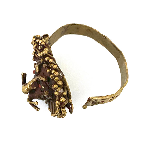 Pal Kepenyes large brass lion hinged bracelet ~ glass eyes