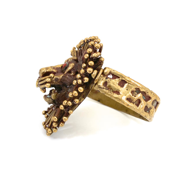 profile Pal Kepenyes Mexico large vintage brutalist brass lion bracelet Modernist jewelry design