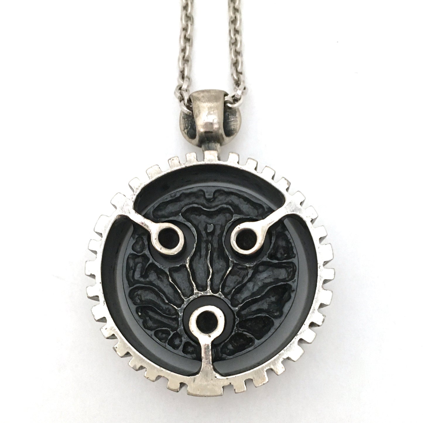 Guy Vidal large brutalist pewter double sided pendant necklace ~ rare