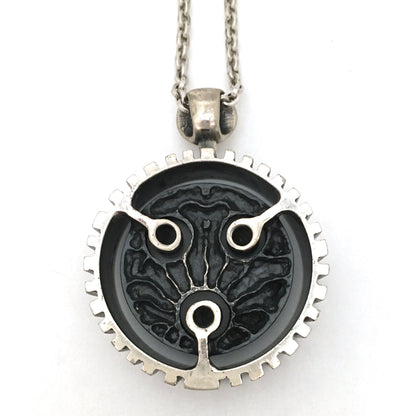 Guy Vidal large brutalist pewter double sided pendant necklace ~ rare