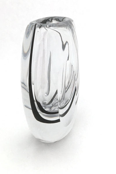profile Kosta Boda Sweden vintage blown and cut glass heavy vase Vicke Lindstrand signed mid century design