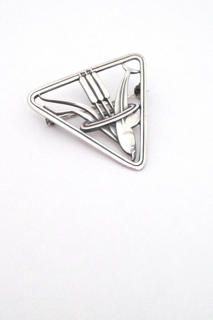 detail Georg Jensen Denmark vintage silver diving dolphin brooch 257 by Arno Malinowski 