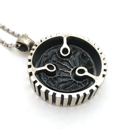 Guy Vidal large brutalist pewter double sided pendant necklace ~ rare