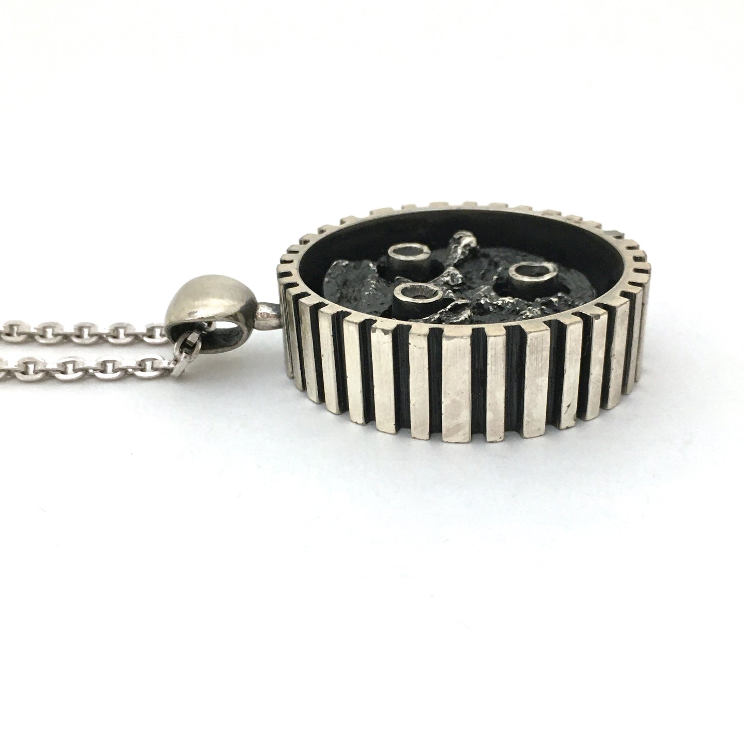 Guy Vidal large brutalist pewter double sided pendant necklace ~ rare