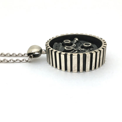 Guy Vidal large brutalist pewter double sided pendant necklace ~ rare