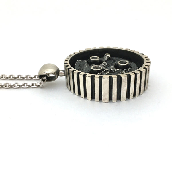 Guy Vidal large brutalist pewter double sided pendant necklace ~ rare