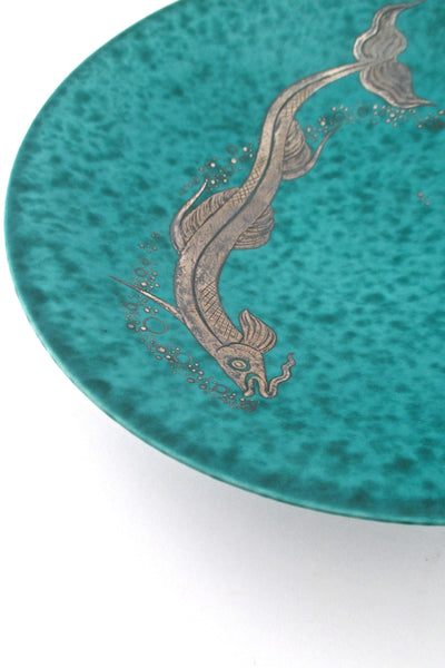 detail Gustavsberg Sweden large vintage Argenta dish Wilhelm Kage fish decoration Scandinavian design