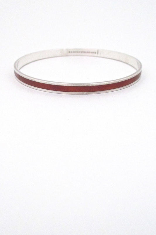 David-Andersen Norway vintage Scandinavian Modernist sterling silver & enamel burnt orange bangle bracelet