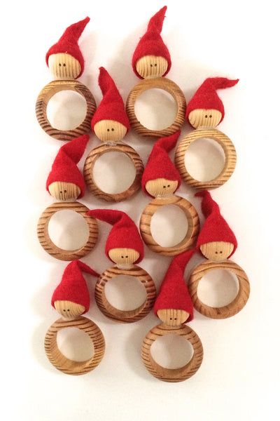 detail aarikka Finland vintage wood Christmas elf napkin rings set of 10
