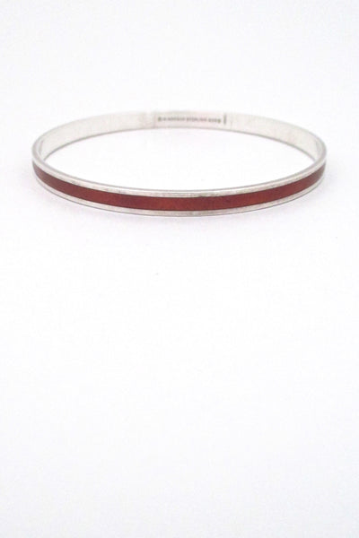 David-Andersen Norway vintage Scandinavian Modernist sterling silver & enamel burnt orange bangle bracelet