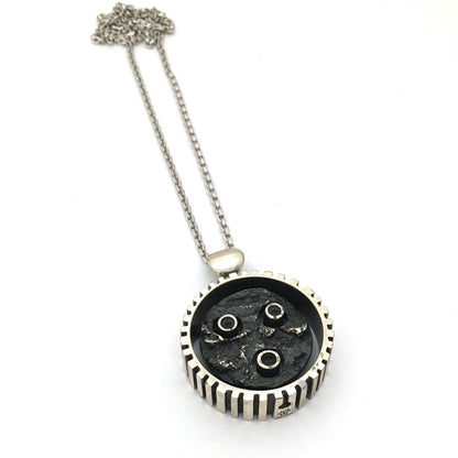 Guy Vidal large brutalist pewter double sided pendant necklace ~ rare