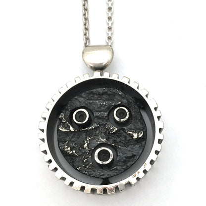 Guy Vidal large brutalist pewter double sided pendant necklace ~ rare