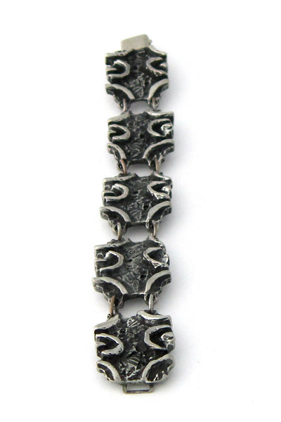 detail Robert Larin Canada vintage brutalist pewter panel link bracelet