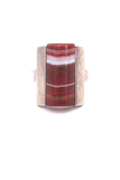 face Bengt Hallberg Sweden vintage Scandinavian Modernist silver banded agate ring