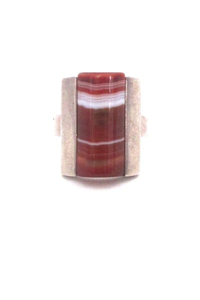 face Bengt Hallberg Sweden vintage Scandinavian Modernist silver banded agate ring