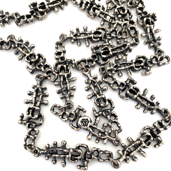 Guy Vidal brutalist openwork pewter long link chain necklace