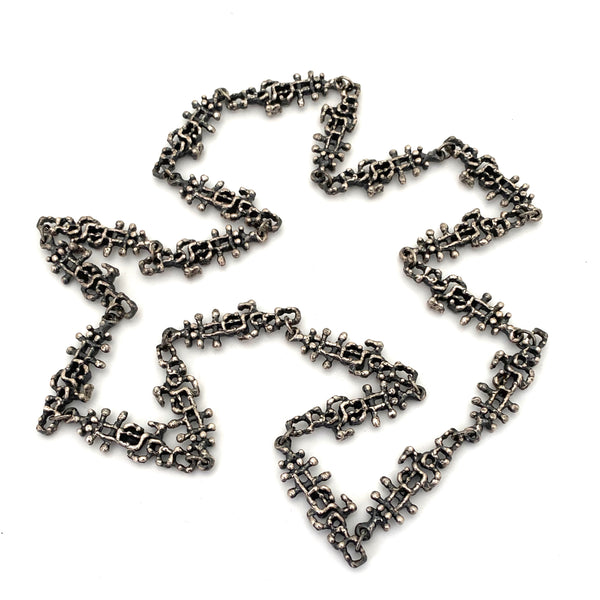 Guy Vidal brutalist openwork pewter long link chain necklace
