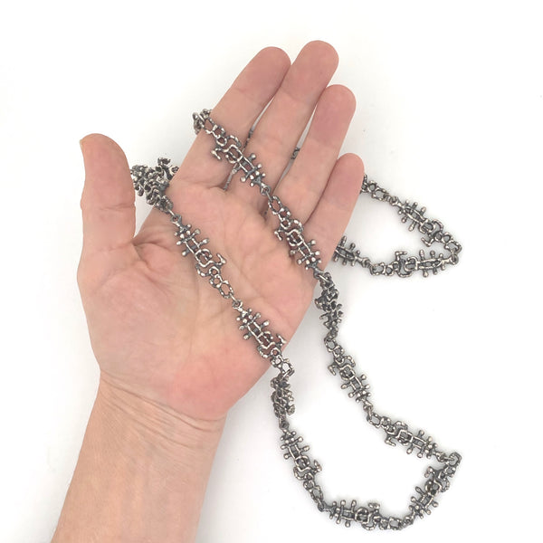 Guy Vidal brutalist openwork pewter long link chain necklace