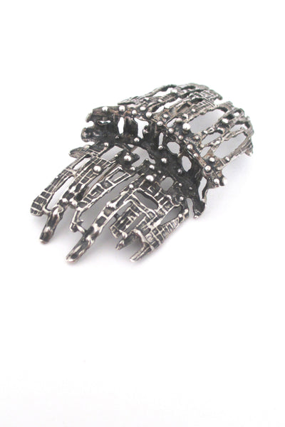 detail Studio Else and Paul Norway vintage Scandinavian modernist large sterling silver brutalist brooch