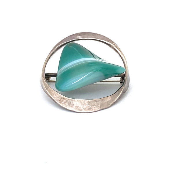 detail Plus Studios  Norway Design vintage silver banded agate large brooch by Tone Vigeland Scandinavian Modern jewelry design