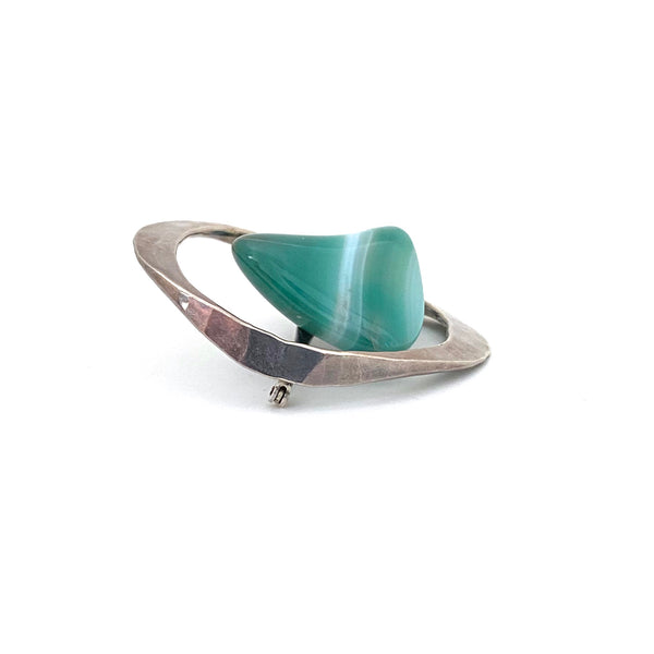 profile Plus Studios  Norway Design vintage silver banded agate large brooch by Tone Vigeland Scandinavian Modern jewelry design