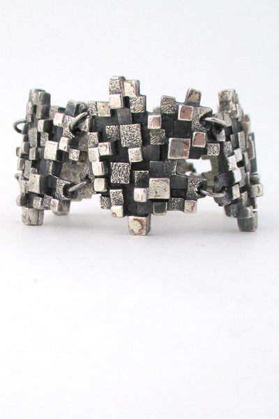 Guy Vidal Canada brutalist pewter cubes link vintage modernist bracelet
