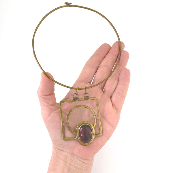 Rafael Canada brass clear purple glass choker necklace