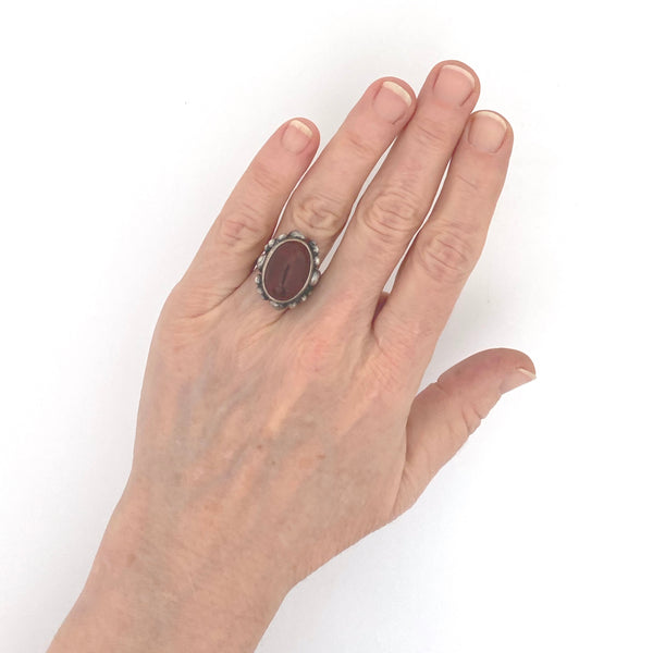 scale Rytosztuka Poland vintage silver and amber ring