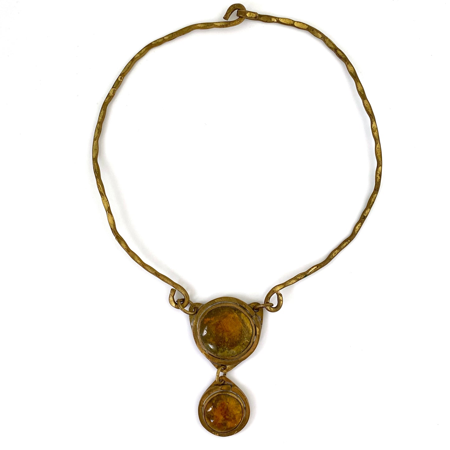 Rafael Canada brass double pendant choker necklace ~ amber glass