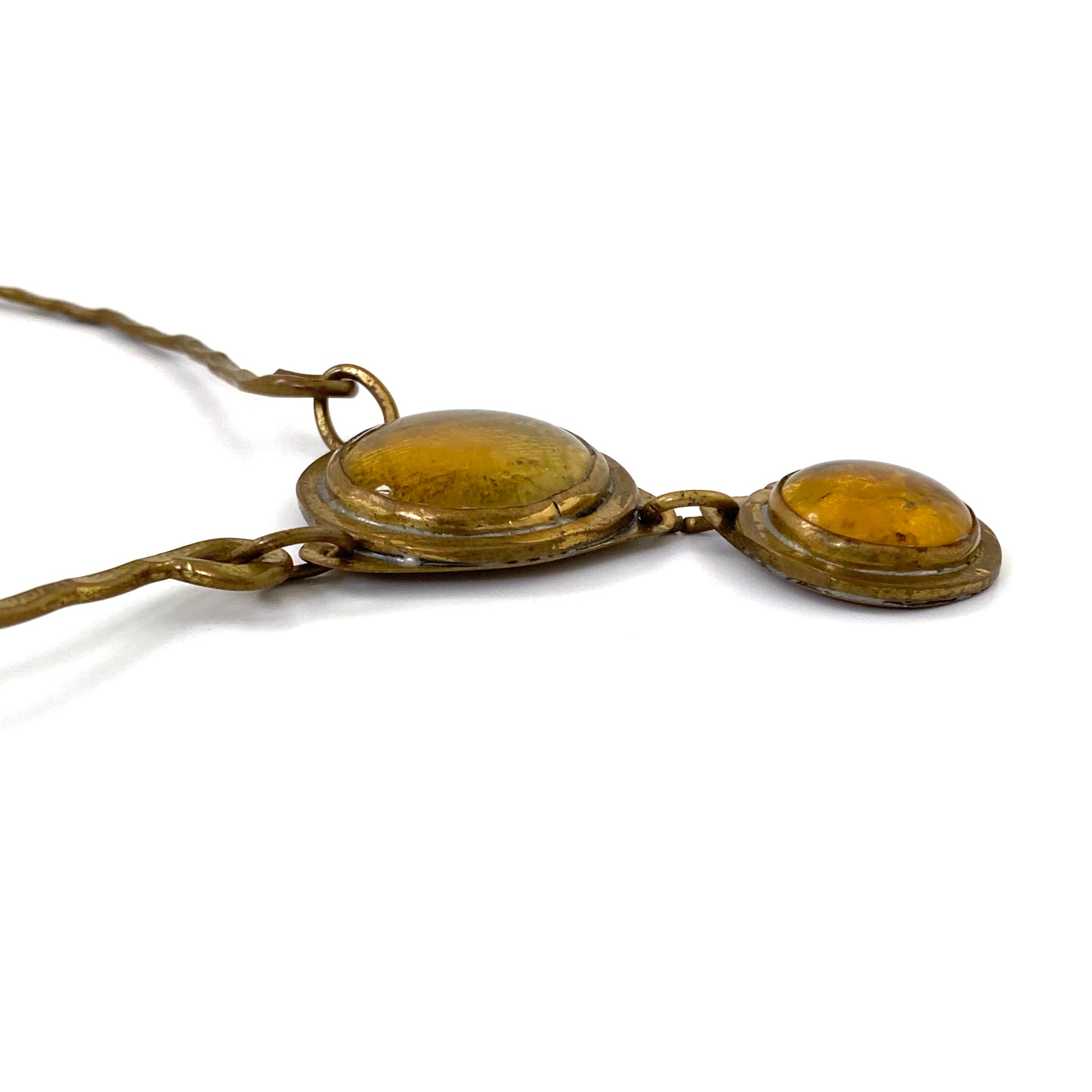 profile Rafael Alfandary Canada vintage brutalist brass amber glass double pendant choker necklace Canadian design jewelry