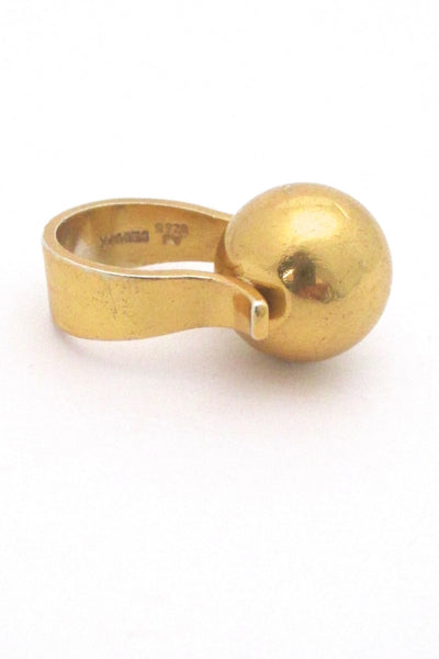 profile Arne Johansen Denmark vintage Scandinavian modernist large sphere silver gilt ring