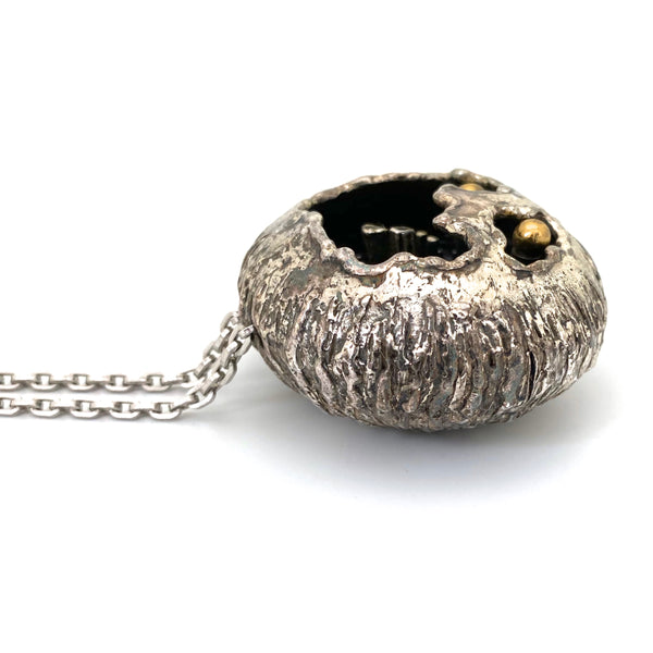 profile Guy Vidal Canada vintage brutalist pewter large pod necklace Canadian Modernist jewelry design rare