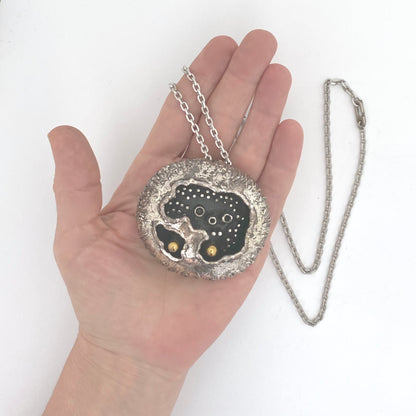 scale Guy Vidal Canada vintage brutalist pewter large pod necklace Canadian Modernist jewelry design rare