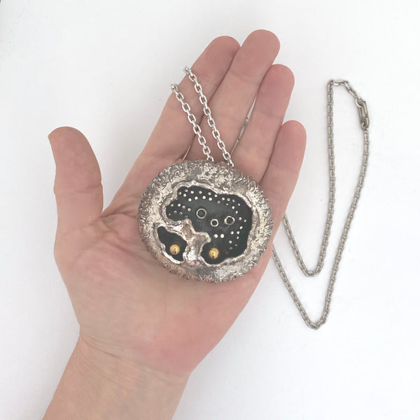 scale Guy Vidal Canada vintage brutalist pewter large pod necklace Canadian Modernist jewelry design rare