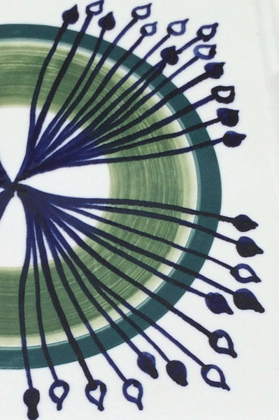 detail Arabia Finland vintage hand decorated mid century ceramic tab handled platter tray